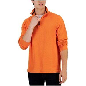 Club Room Mens Pullover Sweater Quarter Zip Mock Neck Knitted Orange Size Large